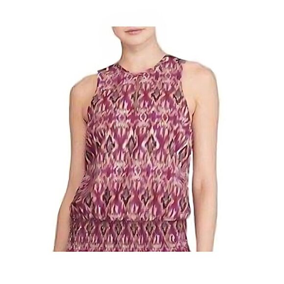 LAUREN Ralph Lauren Ikat Blouson Smocked Sleeveless Tiered Midi Dress Womens Sm - Picture 4 of 12